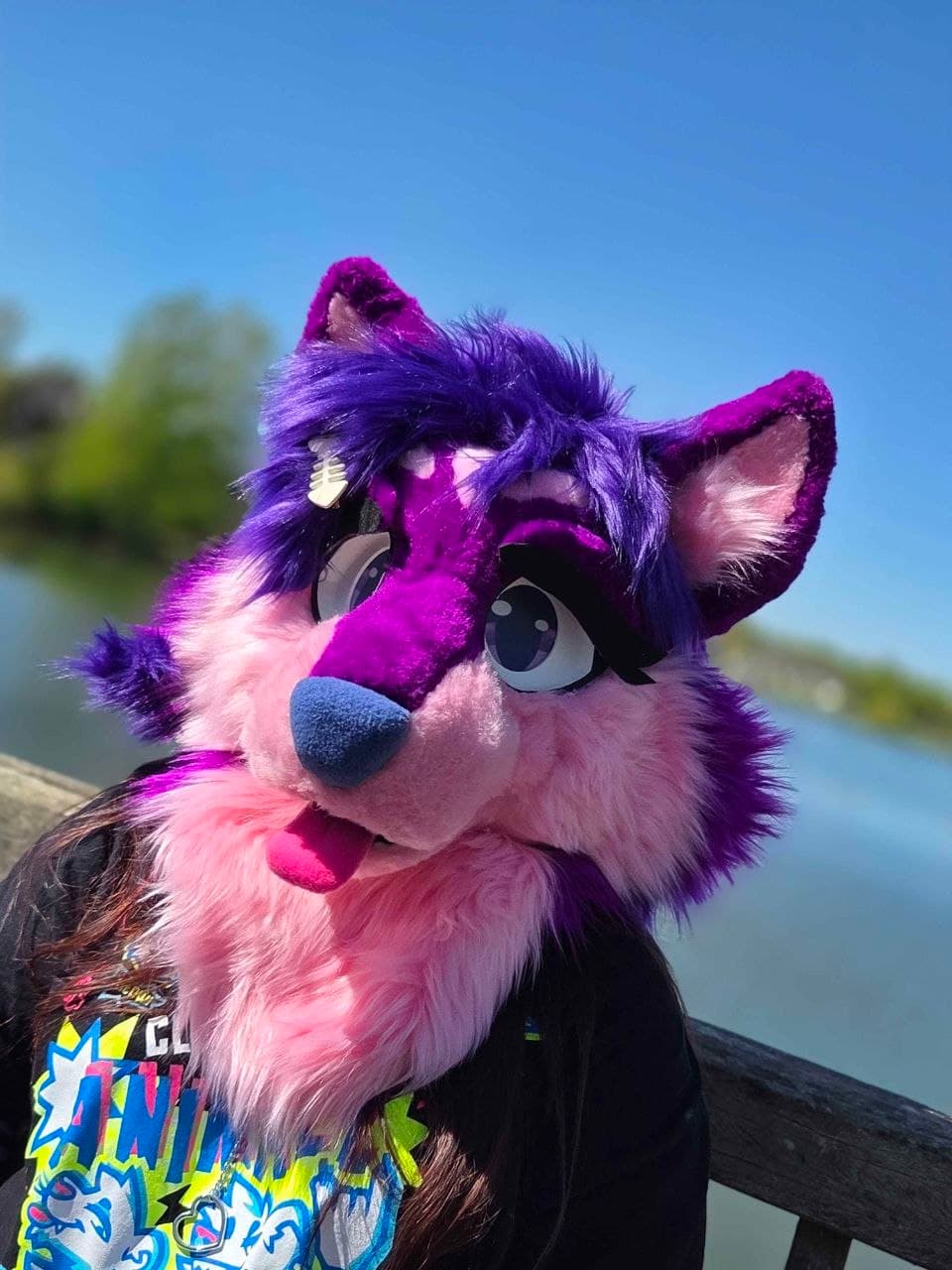Purple fox fursuiter at an MK Critters meet